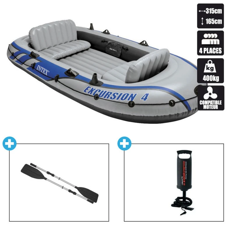 BATEAU GONFLABLE INTEX EXCURSION 4 + 2 AVIRONS + GONFLEUR 2 BATEAU GONFLABLE INTEX EXCURSION 4 + 2 AVIRONS + GONFLEUR – Image 2